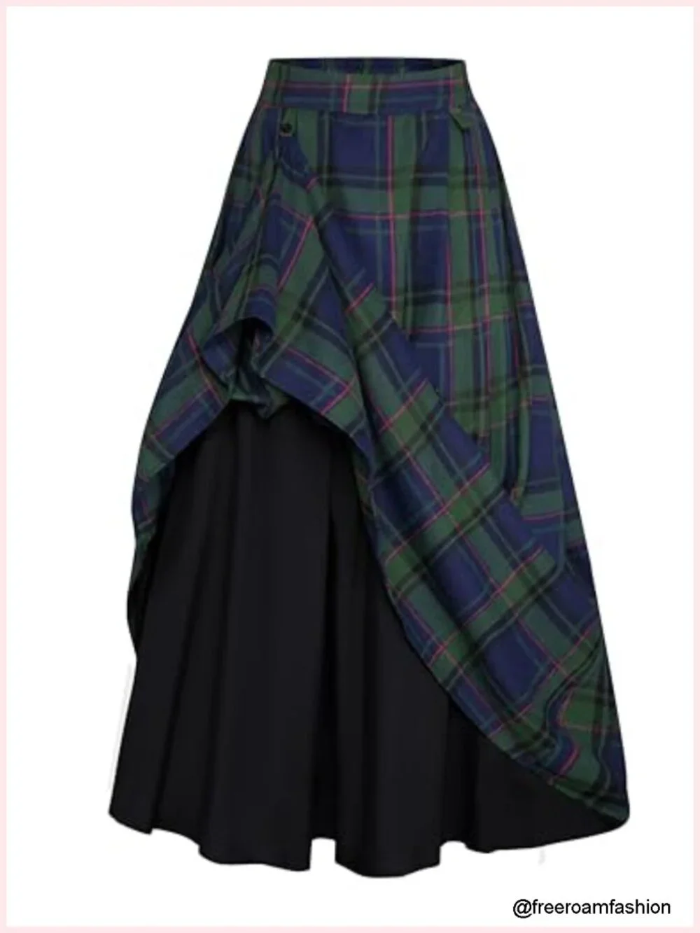 High Waist A-Line Plaid Maxi Skirt with Pockets, Two Ways Wear, Cotton Blend,